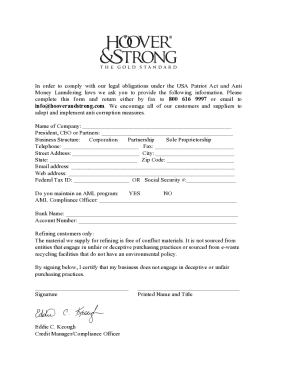 Anti Money Laundering Compliance Form