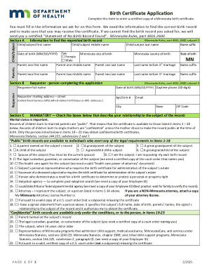 Minnesota Birth Certificate Application