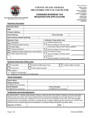 Cannabis Business Tax Registration Application