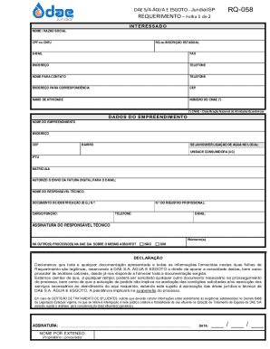 DAE Water and Sewer Request Form RQ-058