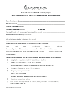 Washington State HIB Incident Reporting Form