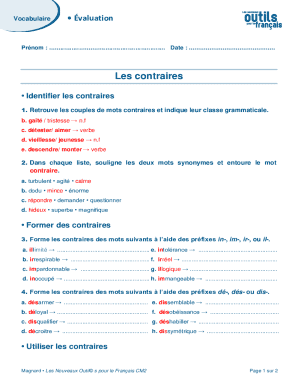 French Vocabulary Evaluation Form