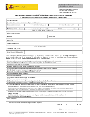 Spain School Admission Score Appeal Form