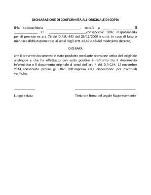 Declaration of Conformity to Original Copy