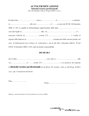 Italian Self-Certification of Technical-Professional Suitability