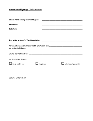 Entschuldigung Fehlzeiten Form