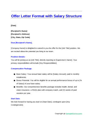 Offer Letter Format with Salary Structure
