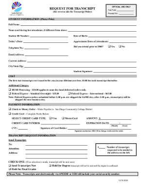 San Diego Community College District Transcript Request Form