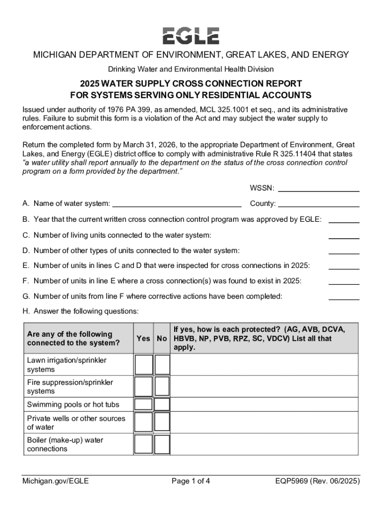 Michigan Water Supply Cross Connection Report - Blank Fillable Template ...