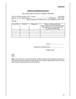 Experience Certificate Format