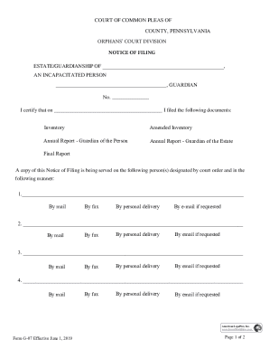 Pennsylvania Notice of Filing for Guardianship
