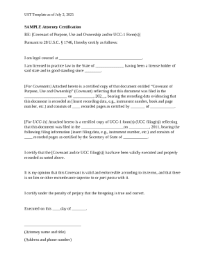 Attorney Certification for Covenant or UCC-1