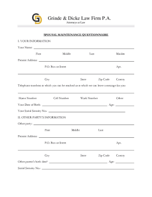 Spousal Maintenance Questionnaire