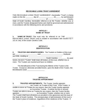 South Carolina Revocable Living Trust Agreement