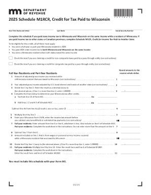 2025 Schedule M1RCR, Credit for Tax Paid to Wisconsin