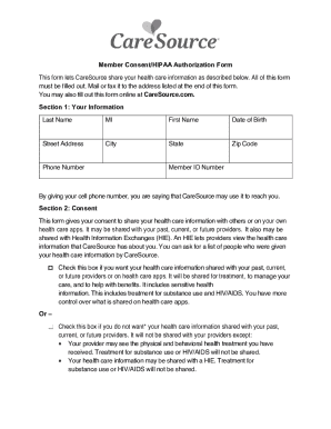 Member Consent/HIPAA Authorization Form