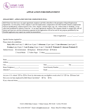 J&K Home Care Employment Application