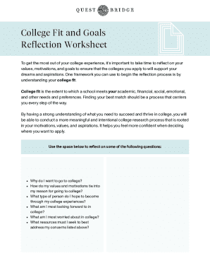 College Fit and Goals Reflection Worksheet