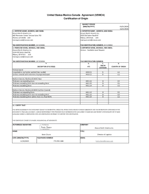 USMCA Certification of Origin