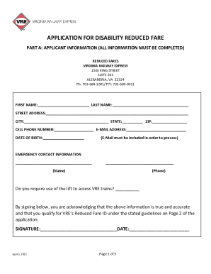 Virginia Railway Express Disability Reduced Fare Application