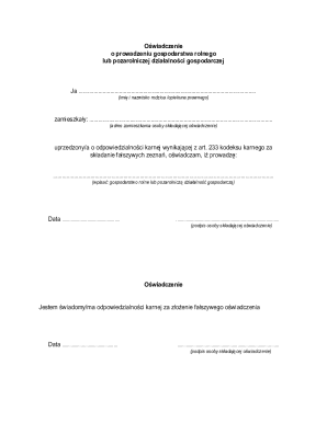 Oświadczenie o prowadzeniu gospodarstwa rolnego lub pozarolniczej działalności gospodarczej
