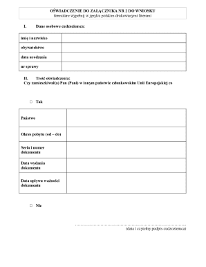 Oświadczenie do Załącznika Nr 2 do Wniosku
