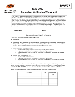2026-2027 Dependent Verification Worksheet