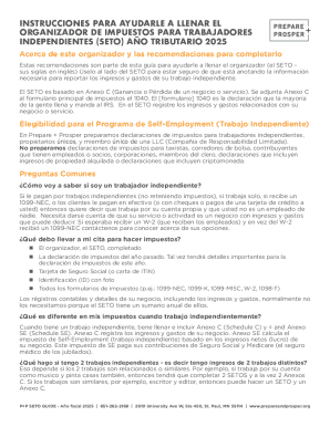 US Self-Employment Tax Organizer (SETO) 2025