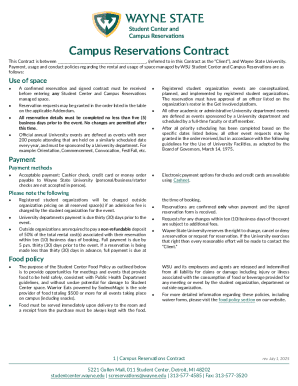 Wayne State University Campus Reservations Contract