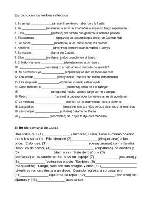 Ejercicio con los verbos reflexivos - Plantilla Rellenable en Blanco ...