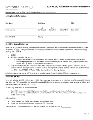 2026 403(b) Maximum Contribution Worksheet