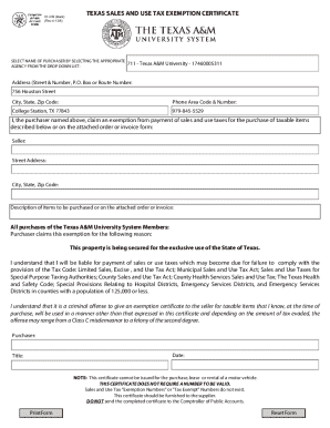 Texas Sales and Use Tax Exemption Certificate