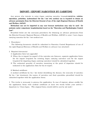 Japan Narcotics Import/Export Application