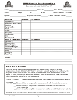 SMSU Physical Examination Form