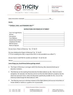 Power of Attorney Instructions