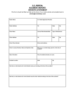 C.C. Rental Accident Report Form