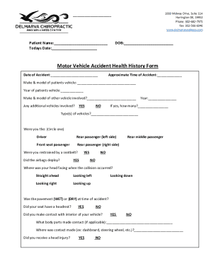 Motor Vehicle Accident Health History Form