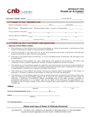 Affidavit for Power of Attorney