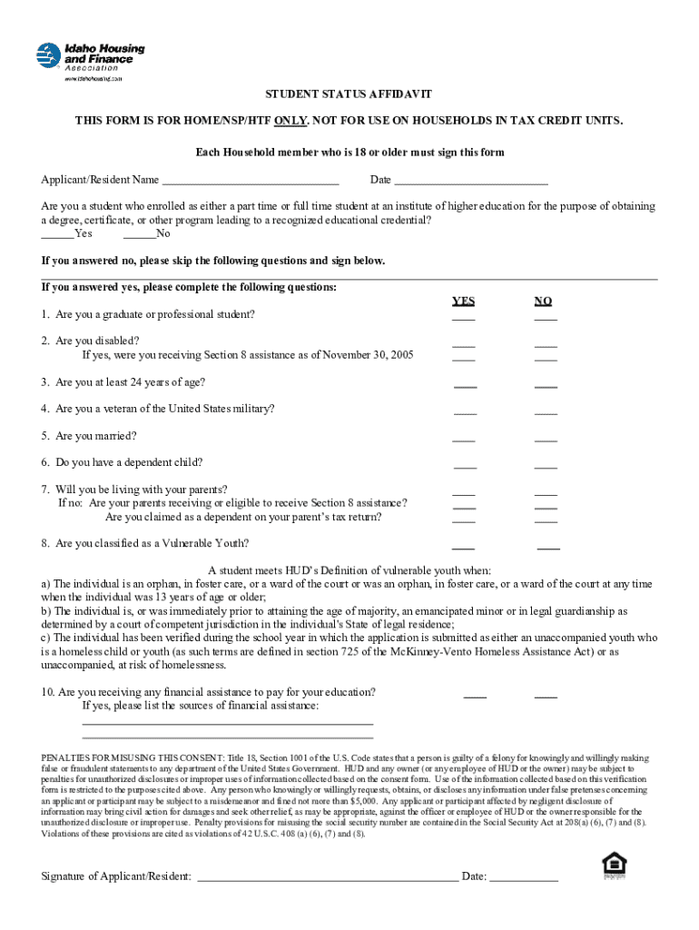 Student Status Affidavit - Blank Fillable Template | Fill Out, Print ...