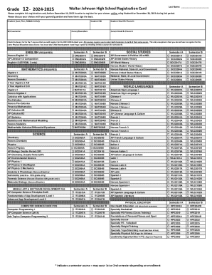 Walter Johnson High School Registration Card