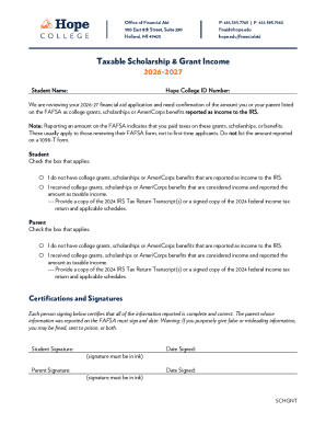 Taxable Scholarship & Grant Income Form