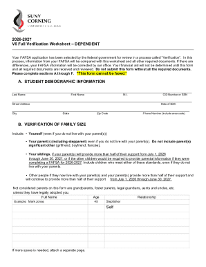 2026-2027 FAFSA Verification Worksheet