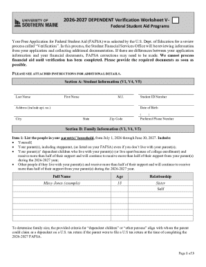 2026-2027 Dependent Verification Worksheet