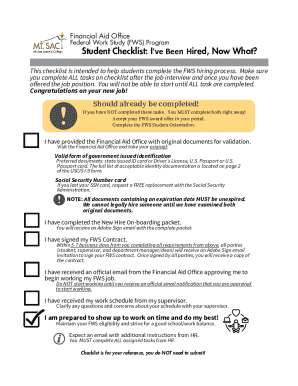 Federal Work Study Student Checklist