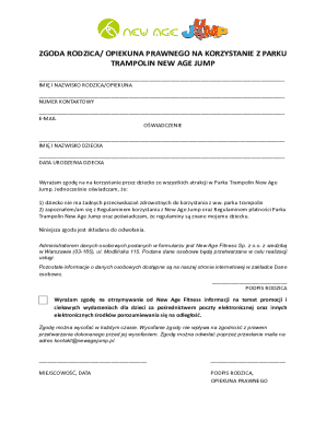 Parent Consent Form for New Age Jump Trampoline Park