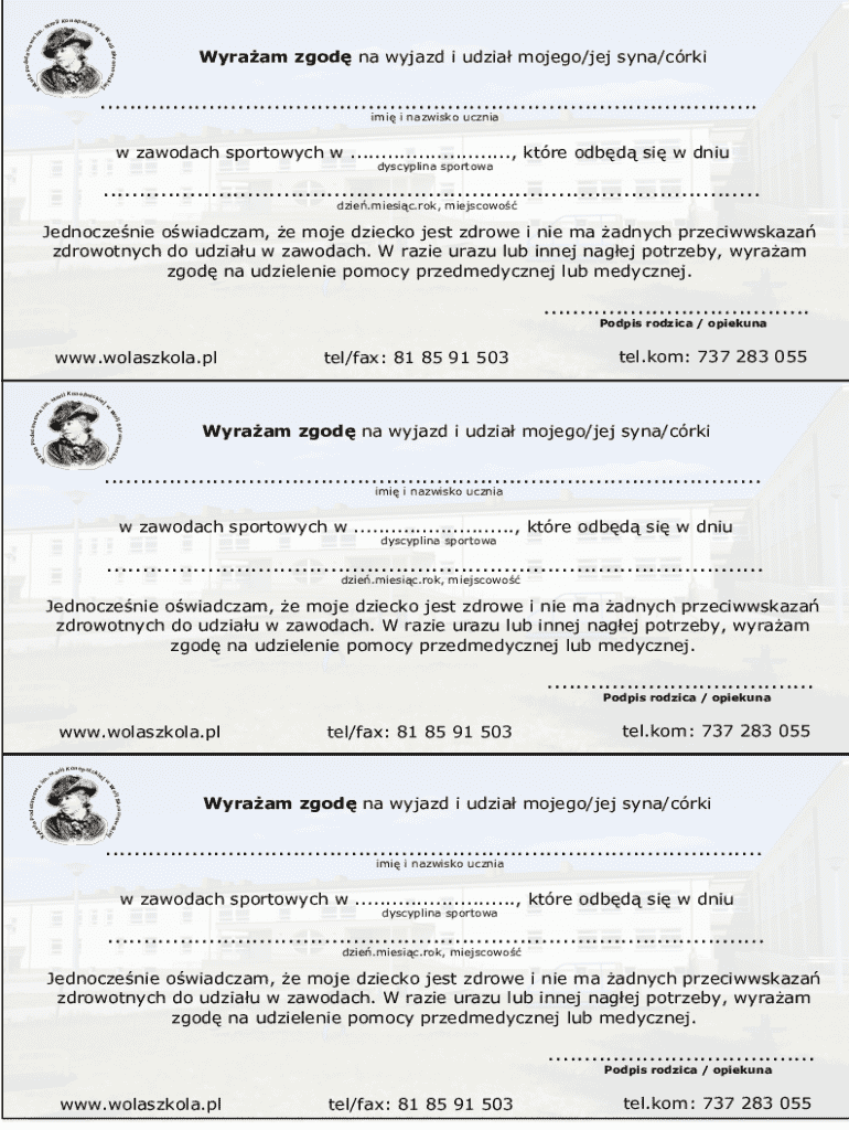 Parental Consent for Student Sports Participation - Blank Fillable ...