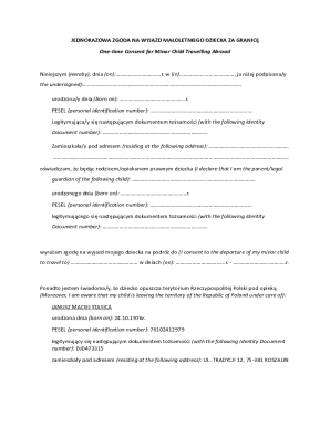 One-time Consent for Minor Child Travelling Abroad