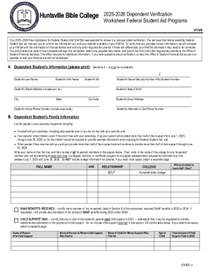 2025-2026 Dependent Verification Worksheet