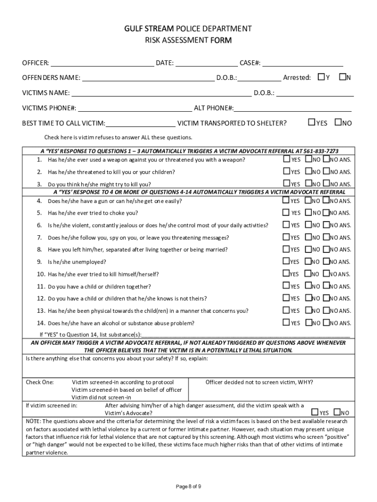 Police Department Risk Assessment Form - Blank Fillable Template | Fill ...