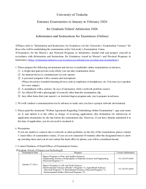 University of Tsukuba Graduate School Entrance Examination Agreement